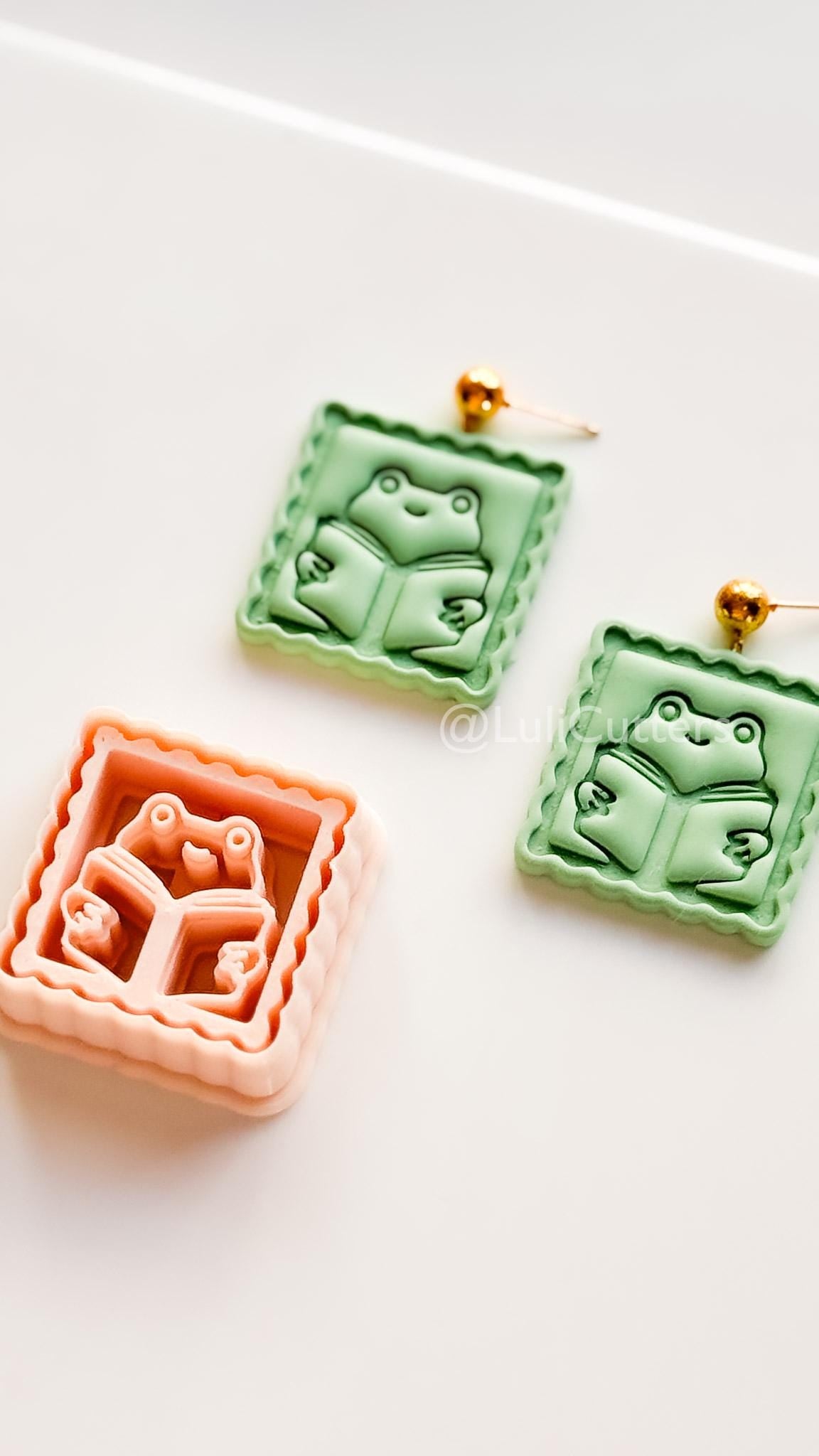Whimsy Reading Frog Cutter: Charming Bookworm Design for Polymer Clay