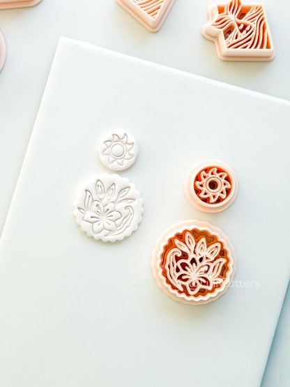 Sun Stud & Lily Scallop Drop Cutter: Floral Botanical Dangle Shape for Polymer Clay