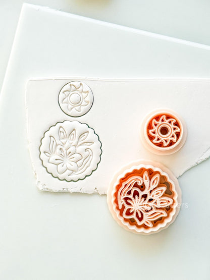 Sun Stud & Lily Scallop Drop Cutter: Floral Botanical Dangle Shape for Polymer Clay