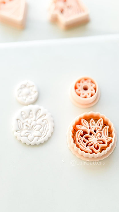 Sun Stud & Lily Scallop Drop Cutter: Floral Botanical Dangle Shape for Polymer Clay