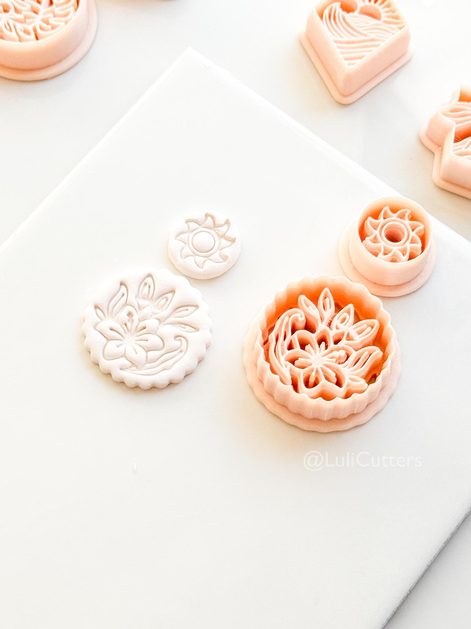 Sun Stud & Lily Scallop Drop Cutter: Floral Botanical Dangle Shape for Polymer Clay