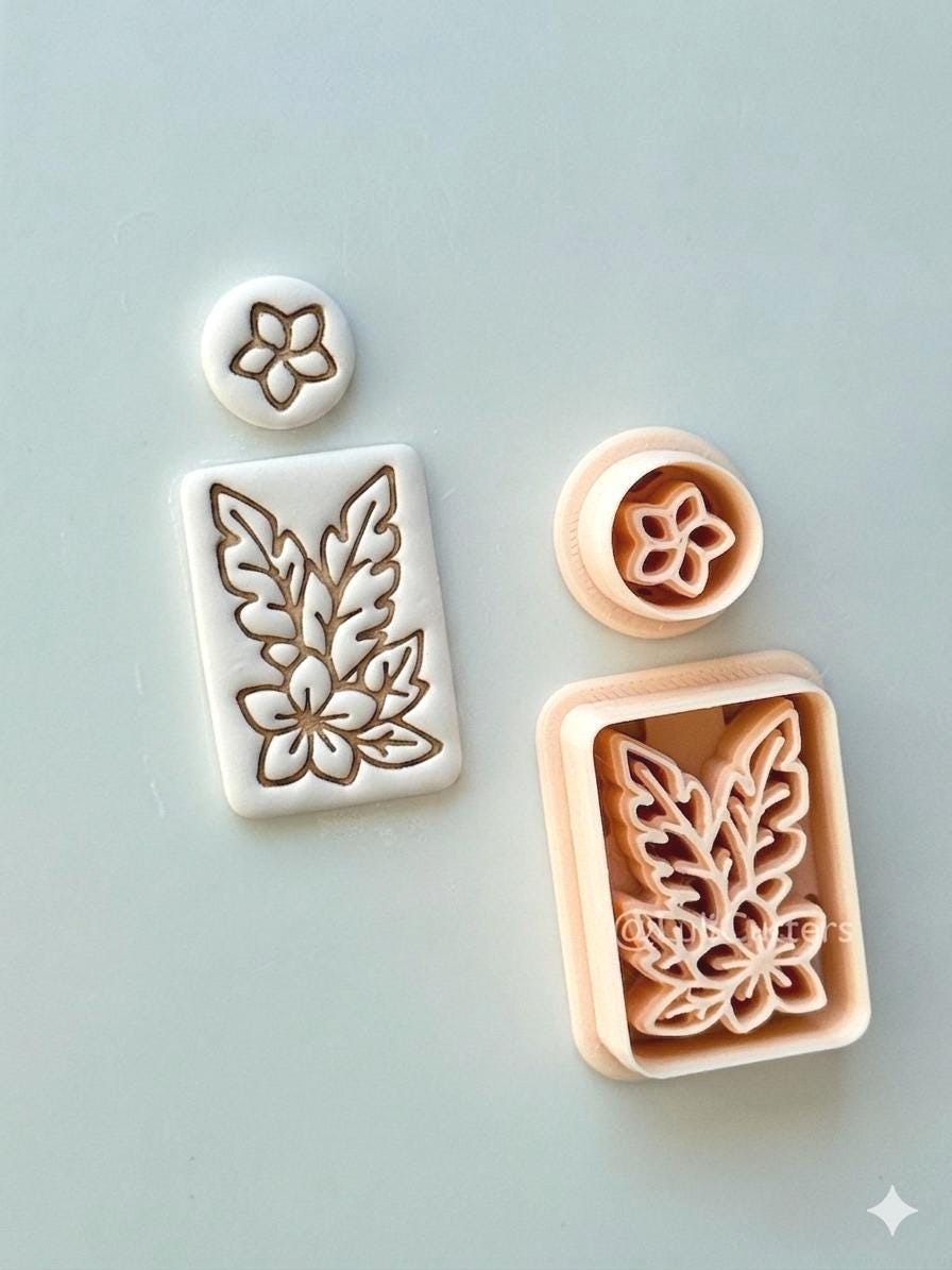 Plumeria Rectangle Set Cutter: Tropical Floral Frame Shape for Polymer Clay