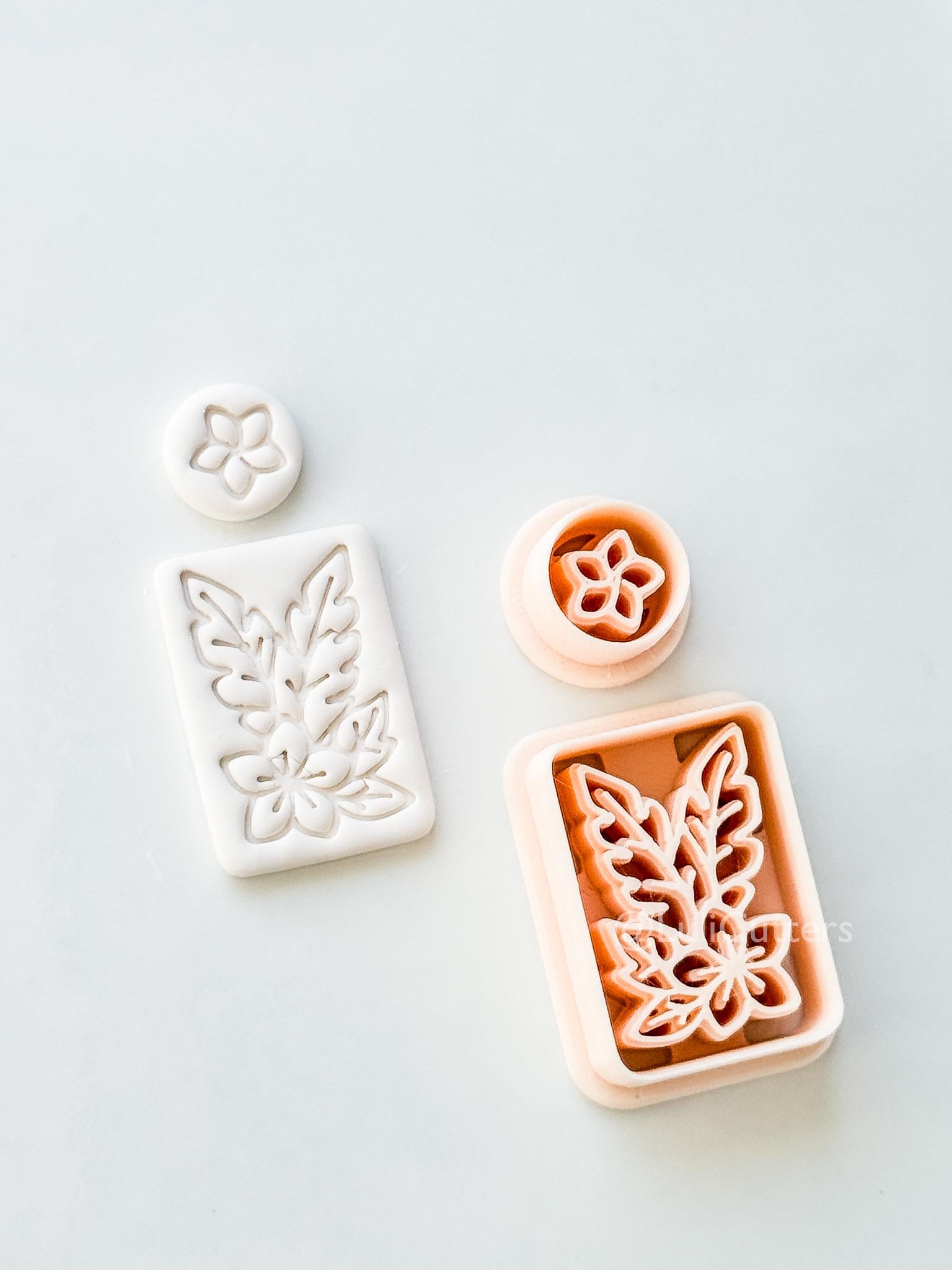 Plumeria Rectangle Set Cutter: Tropical Floral Frame Shape for Polymer Clay