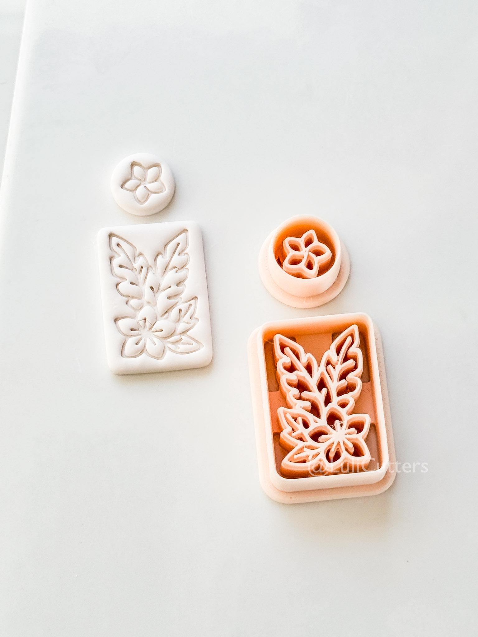 Plumeria Rectangle Set Cutter: Tropical Floral Frame Shape for Polymer Clay