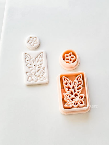 Plumeria Rectangle Set Cutter: Tropical Floral Frame Shape for Polymer Clay