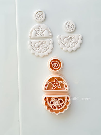 Hibiscus Trio Cutter: Tropical Flower Shell Spiral Shapes for Polymer Clay