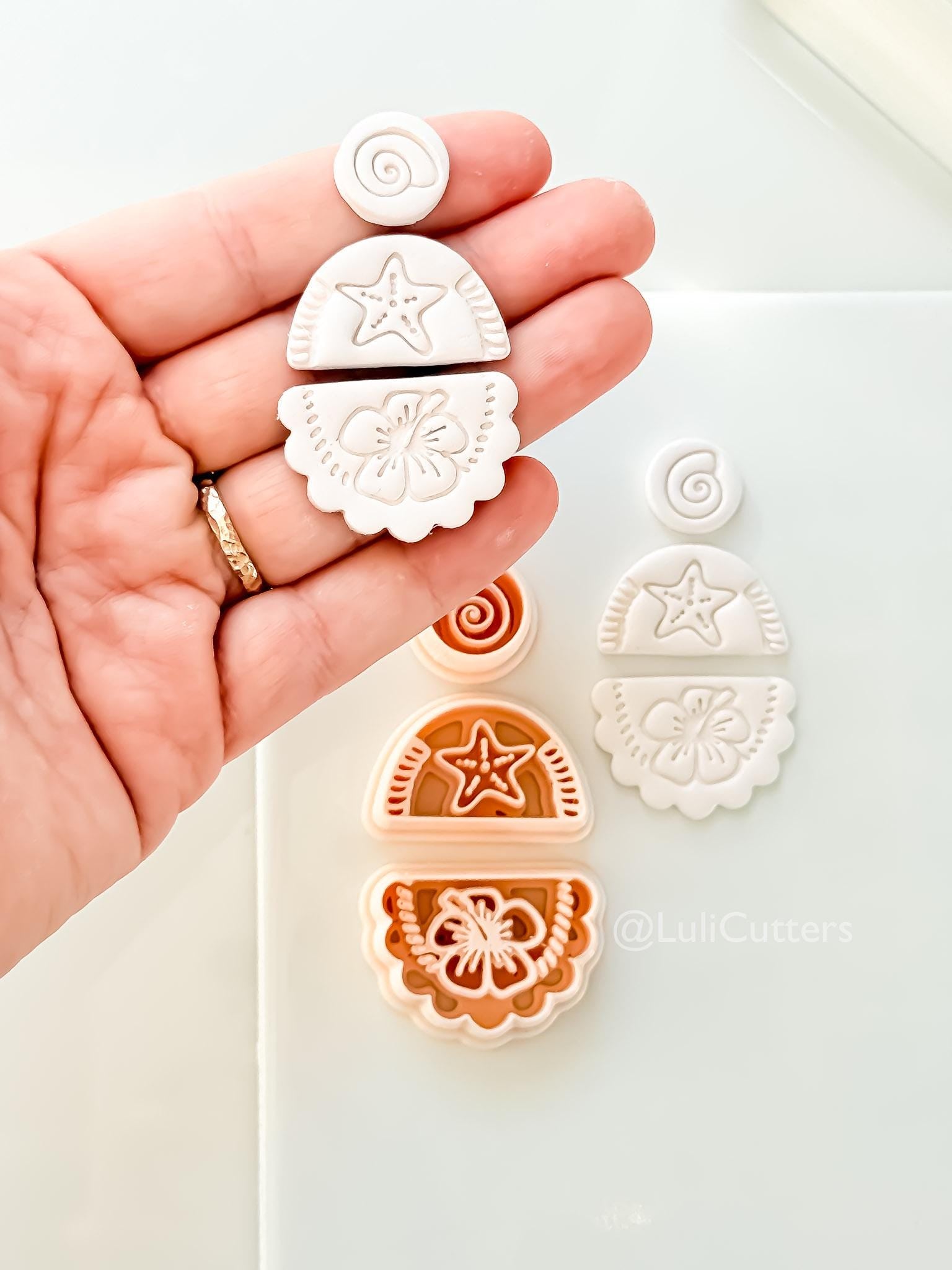 Hibiscus Trio Cutter: Tropical Flower Shell Spiral Shapes for Polymer Clay