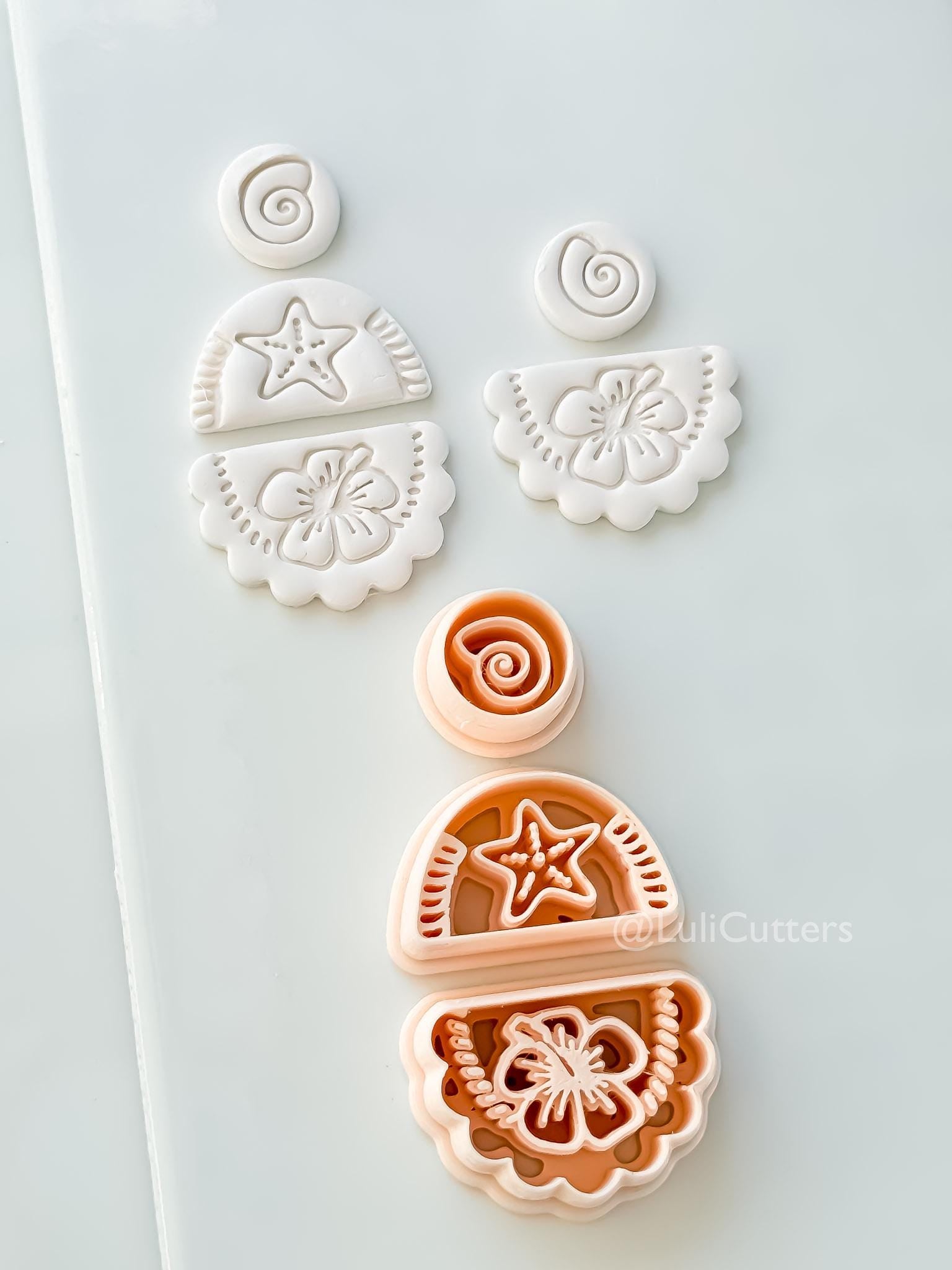 Hibiscus Trio Cutter: Tropical Flower Shell Spiral Shapes for Polymer Clay