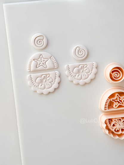 Hibiscus Trio Cutter: Tropical Flower Shell Spiral Shapes for Polymer Clay