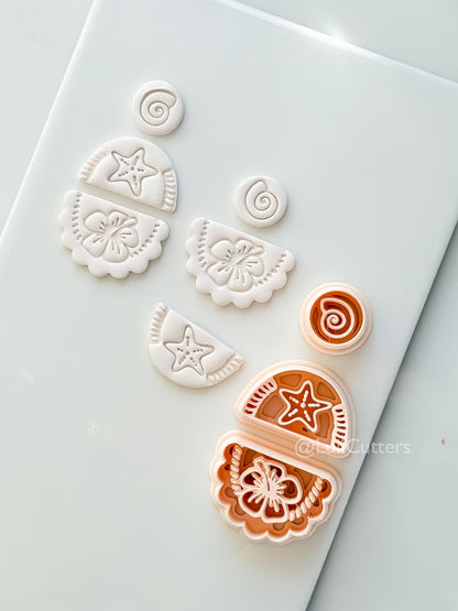 Hibiscus Trio Cutter: Tropical Flower Shell Spiral Shapes for Polymer Clay