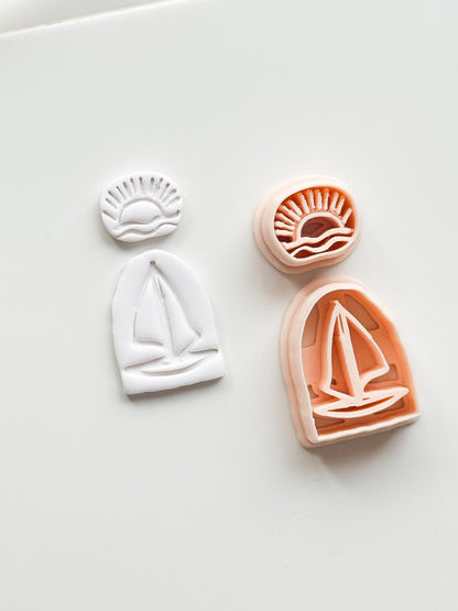 Sunset Boat Cutter: Sailboat on Ocean at Dusk Design for Polymer Clay