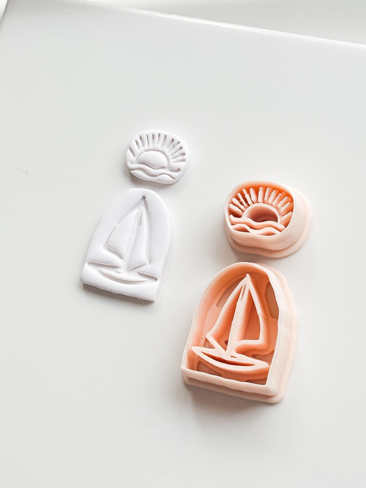 Sunset Boat Cutter: Sailboat on Ocean at Dusk Design for Polymer Clay