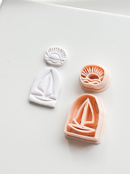 Sunset Boat Cutter: Sailboat on Ocean at Dusk Design for Polymer Clay
