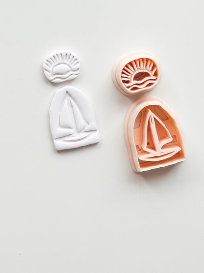 Sunset Boat Cutter: Sailboat on Ocean at Dusk Design for Polymer Clay