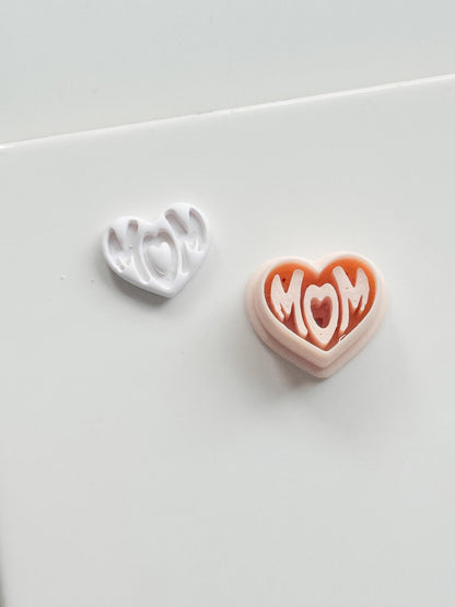 Basic Mom Stud Cutter: Heart-Shaped "MOM" Design for Polymer Clay