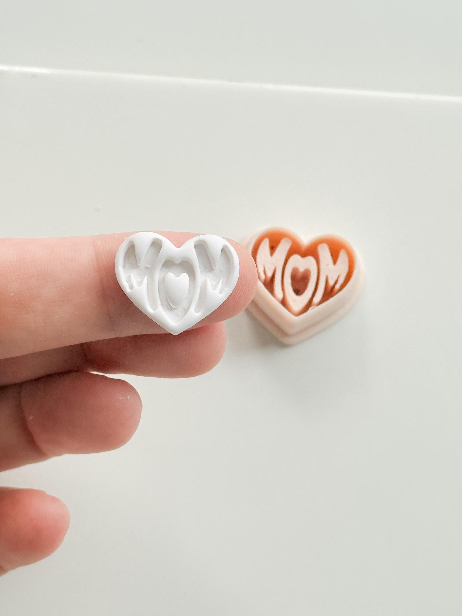 Basic Mom Stud Cutter: Heart-Shaped "MOM" Design for Polymer Clay