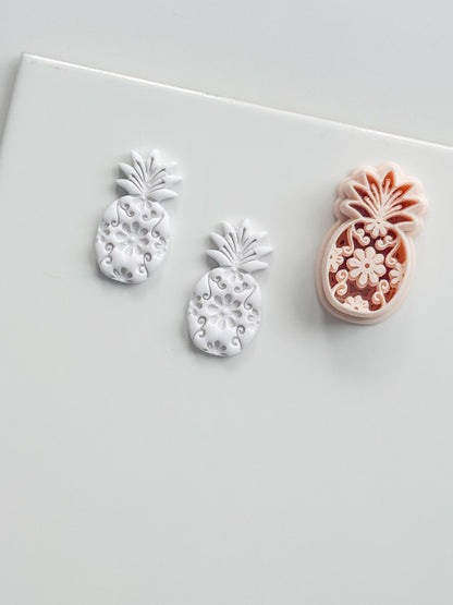 Floral Pineapple Cutter: Intricate Flower & Scroll Design for Polymer Clay