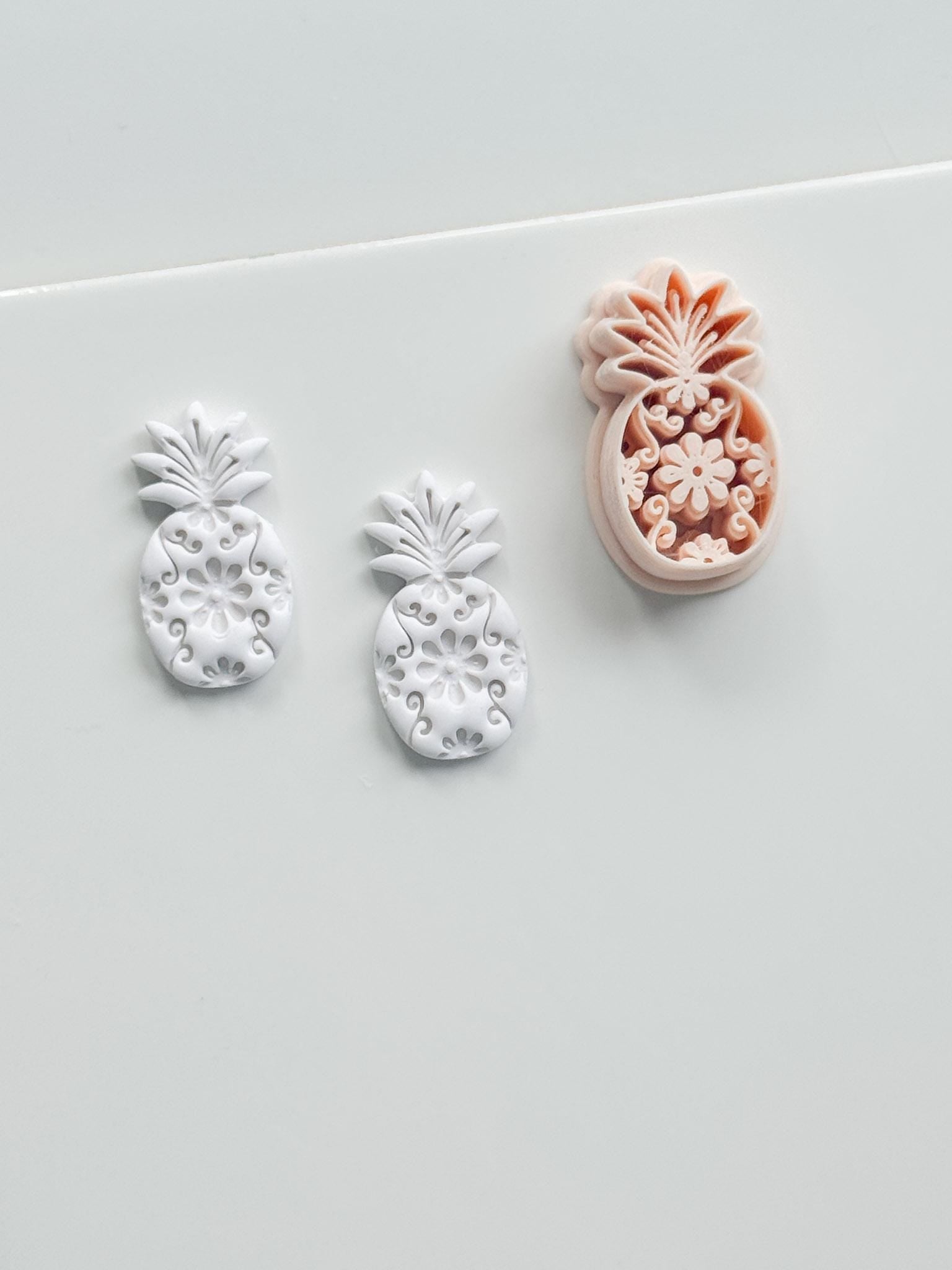 Floral Pineapple Cutter: Intricate Flower & Scroll Design for Polymer Clay