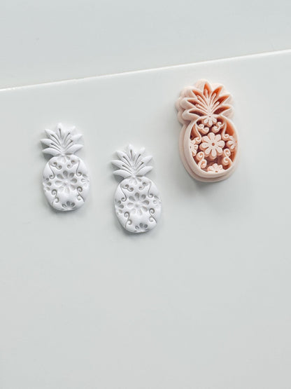 Floral Pineapple Cutter: Intricate Flower & Scroll Design for Polymer Clay