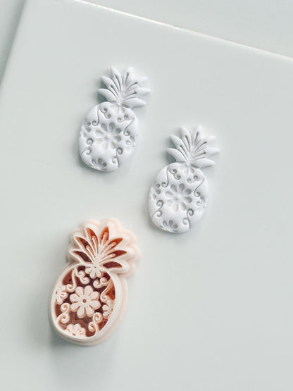 Floral Pineapple Cutter: Intricate Flower & Scroll Design for Polymer Clay