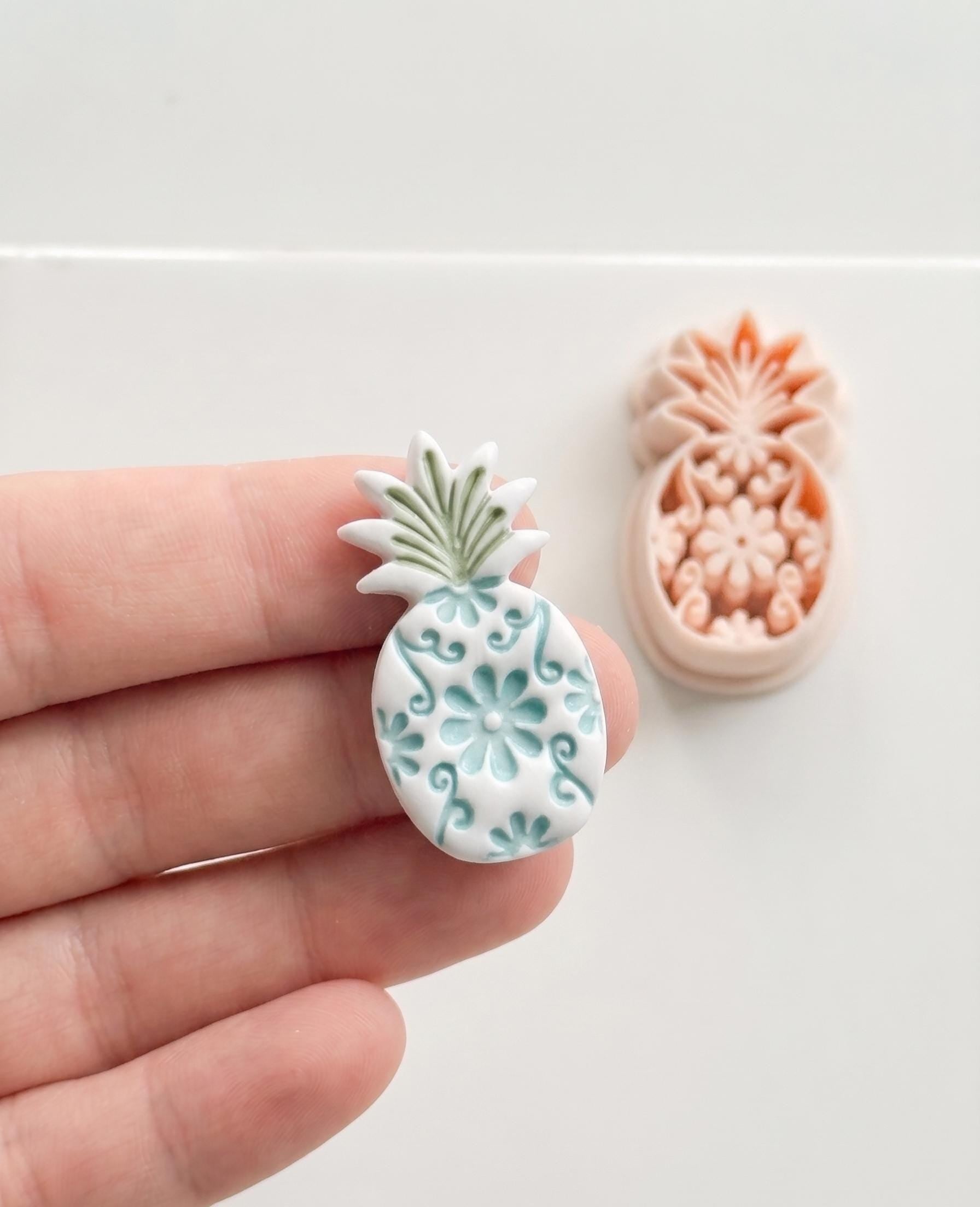 Floral Pineapple Cutter: Intricate Flower & Scroll Design for Polymer Clay