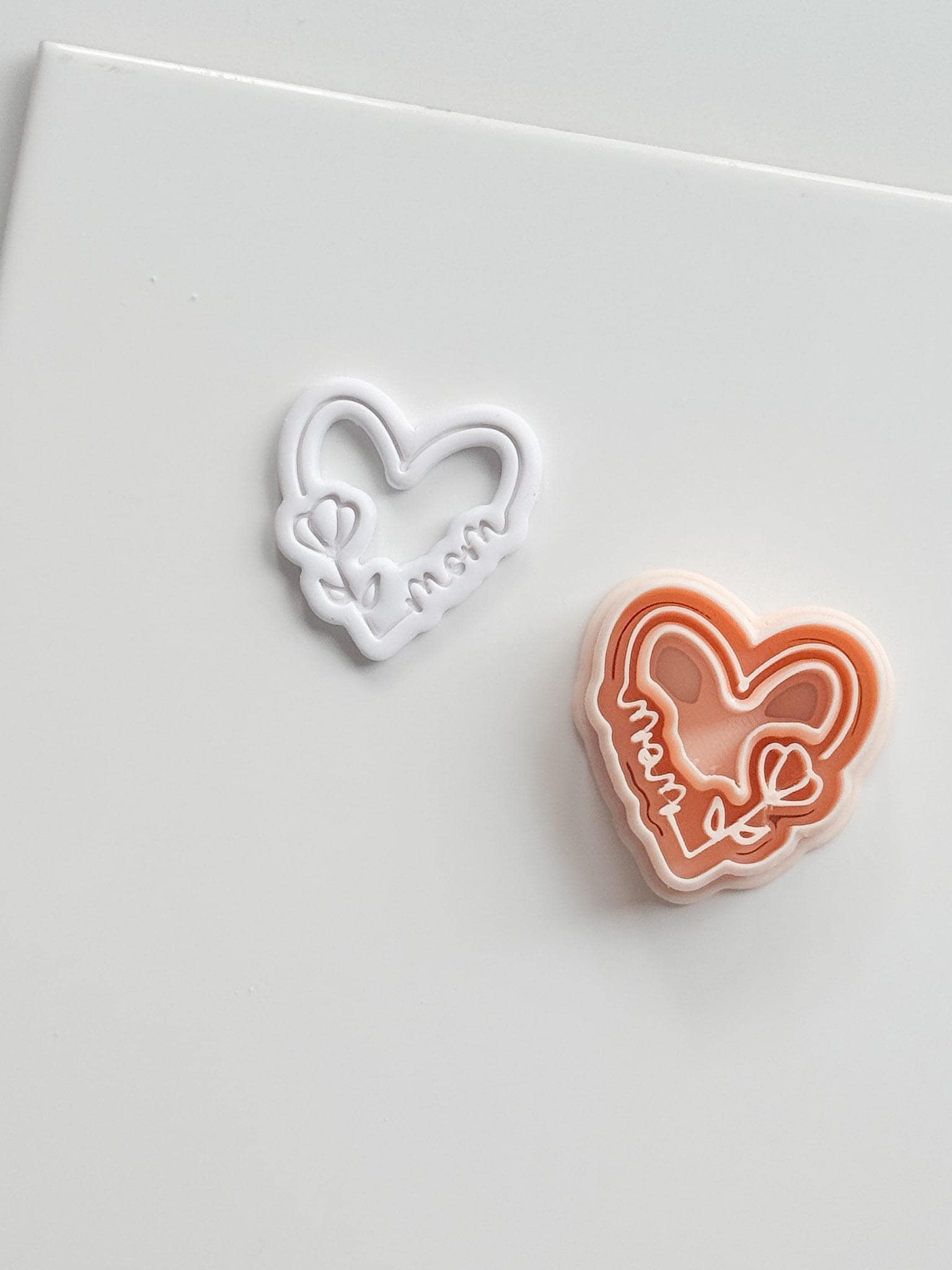 Mom Script Cutter: Heart-Shaped Design with Flower and Cursive Text for Polymer Clay