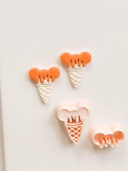 Mouse Ice Cream Cutter: Whimsical Cone with Dripping Scoop for Polymer Clay
