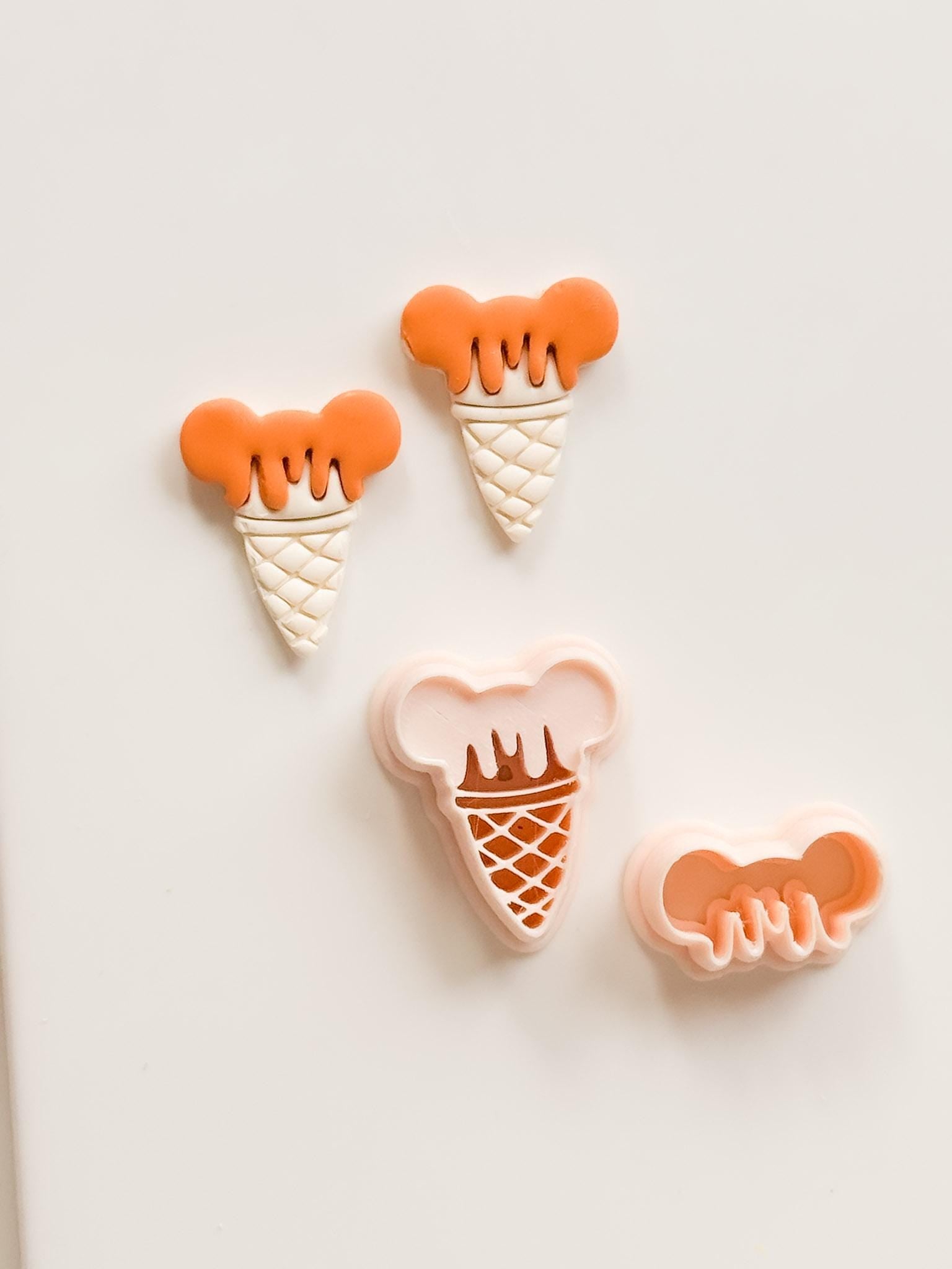 Mouse Ice Cream Cutter: Whimsical Cone with Dripping Scoop for Polymer Clay