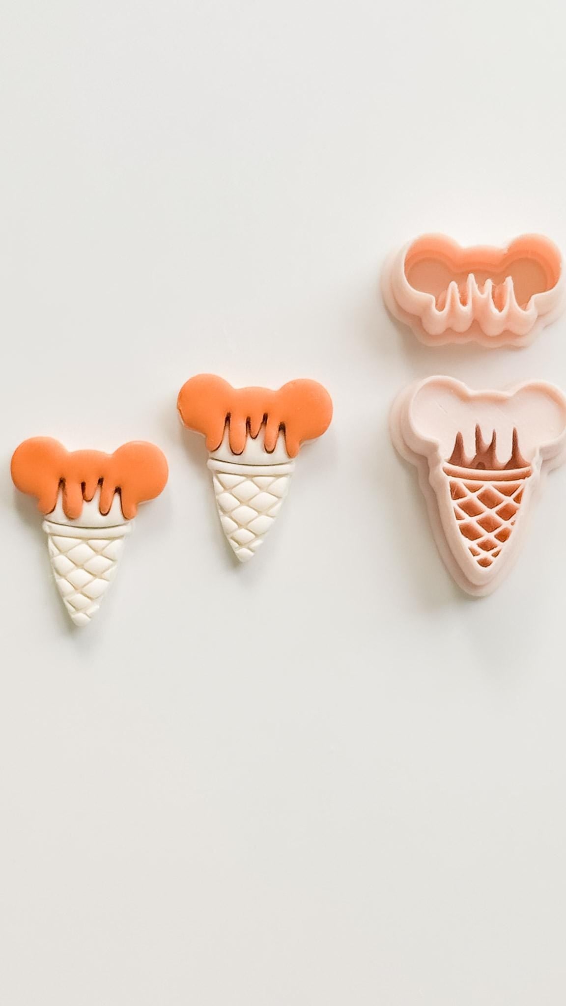 Mouse Ice Cream Cutter: Whimsical Cone with Dripping Scoop for Polymer Clay