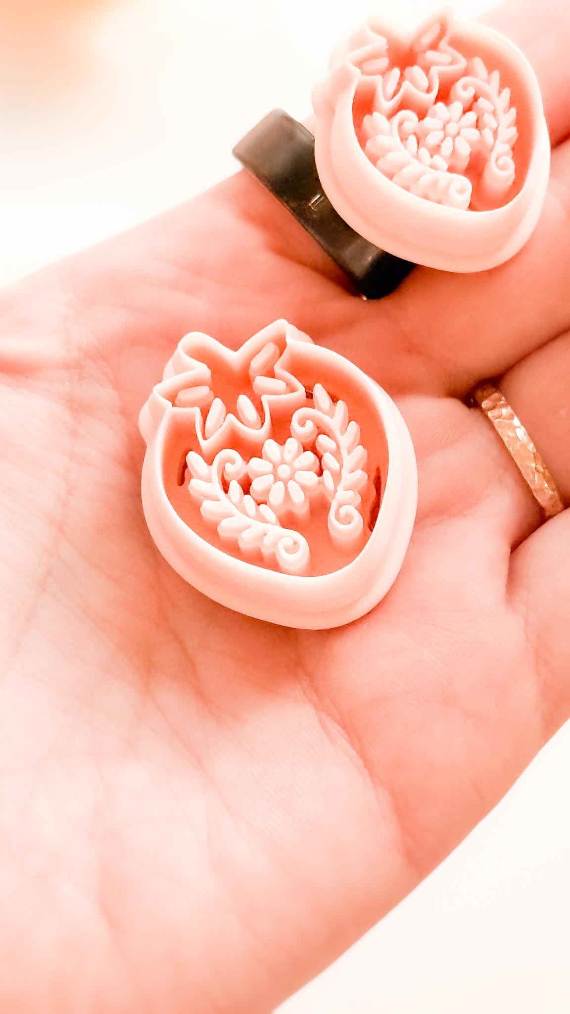 Floral Strawberry Cutter for Polymer Clay Earrings