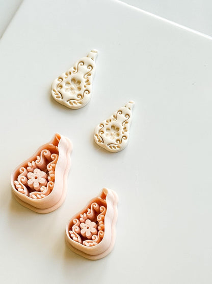 Floral Pear Cutter: Intricate Flower & Scroll Design for Polymer Clay