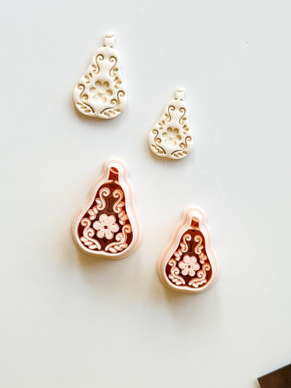 Floral Pear Cutter: Intricate Flower & Scroll Design for Polymer Clay