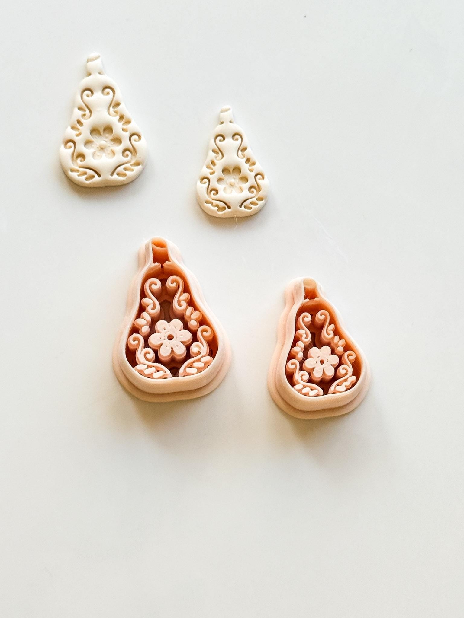 Floral Pear Cutter: Intricate Flower & Scroll Design for Polymer Clay