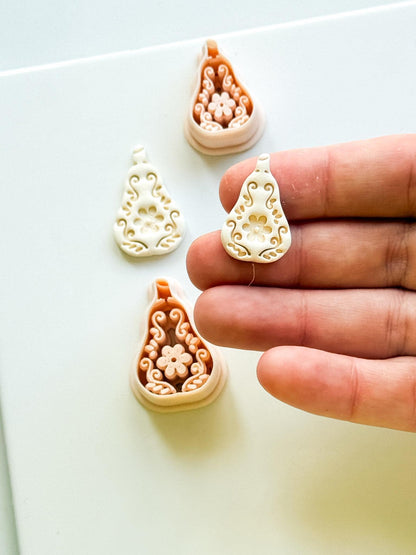 Floral Pear Cutter: Intricate Flower & Scroll Design for Polymer Clay