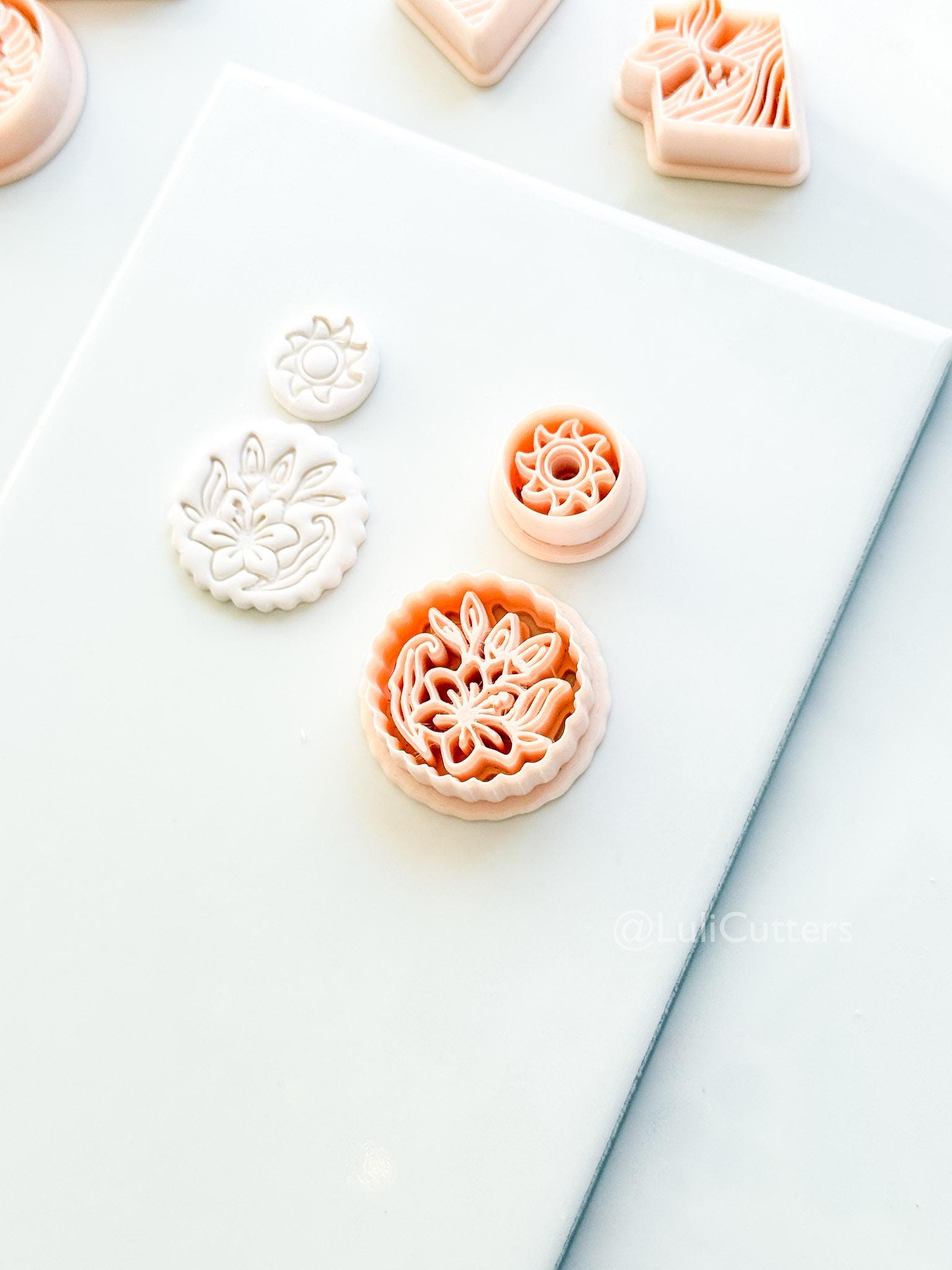 Sun Stud & Lily Scallop Drop Cutter: Floral Botanical Dangle Shape for Polymer Clay