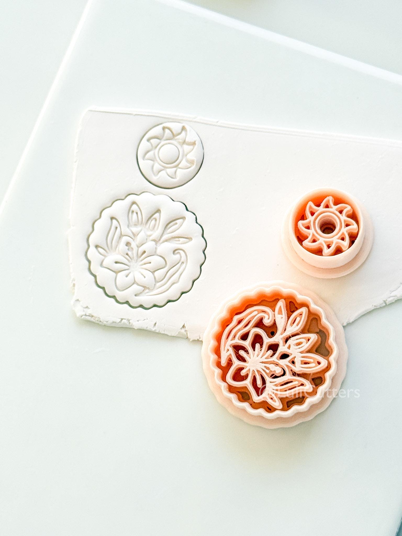 Sun Stud & Lily Scallop Drop Cutter: Floral Botanical Dangle Shape for Polymer Clay