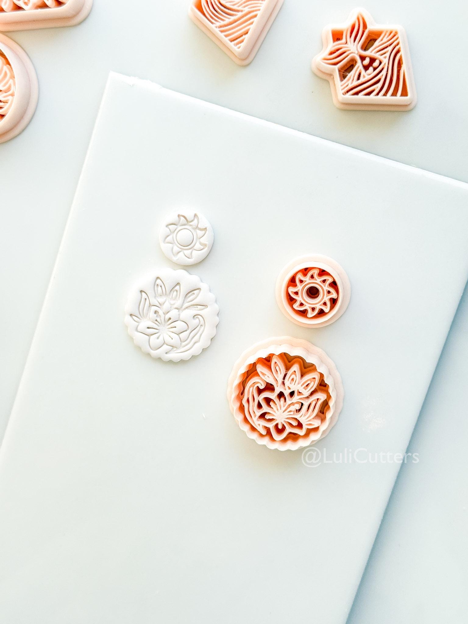 Sun Stud & Lily Scallop Drop Cutter: Floral Botanical Dangle Shape for Polymer Clay