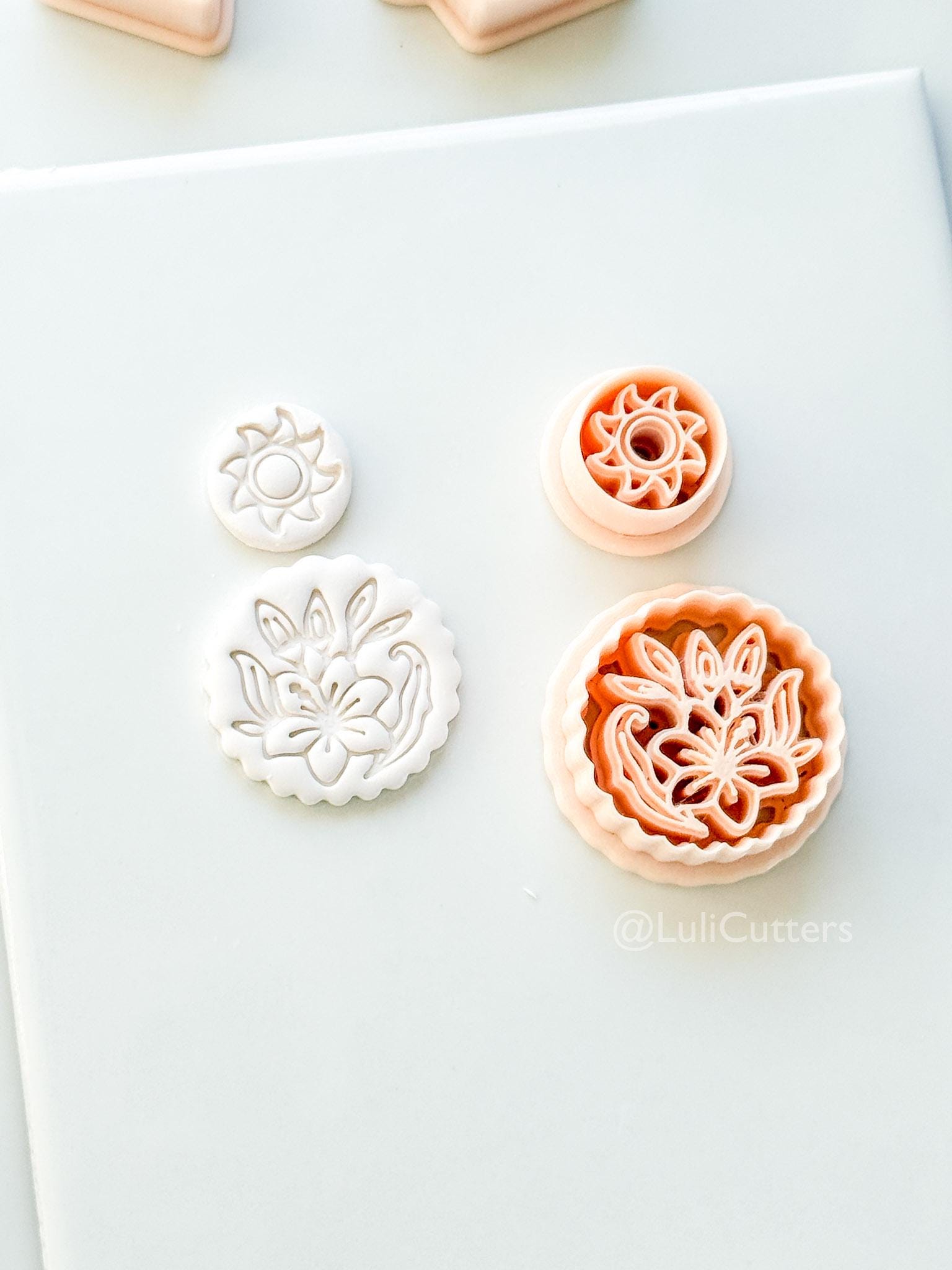 Sun Stud & Lily Scallop Drop Cutter: Floral Botanical Dangle Shape for Polymer Clay