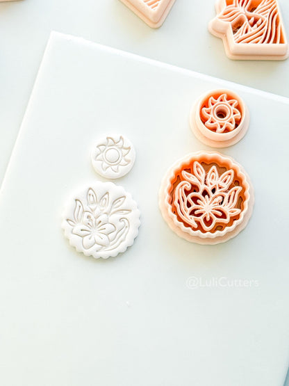 Sun Stud & Lily Scallop Drop Cutter: Floral Botanical Dangle Shape for Polymer Clay