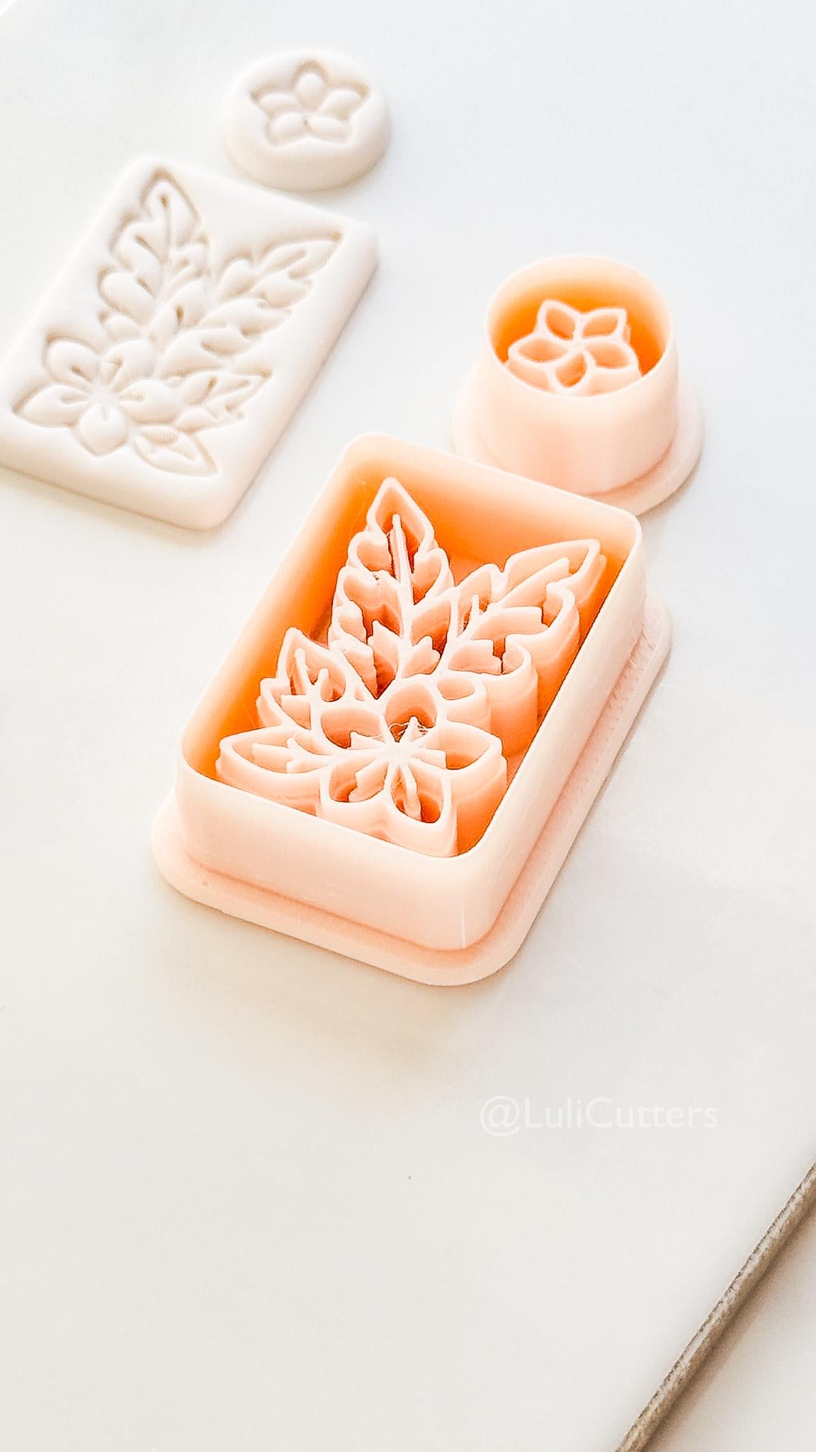 Plumeria Rectangle Set Cutter: Tropical Floral Frame Shape for Polymer Clay