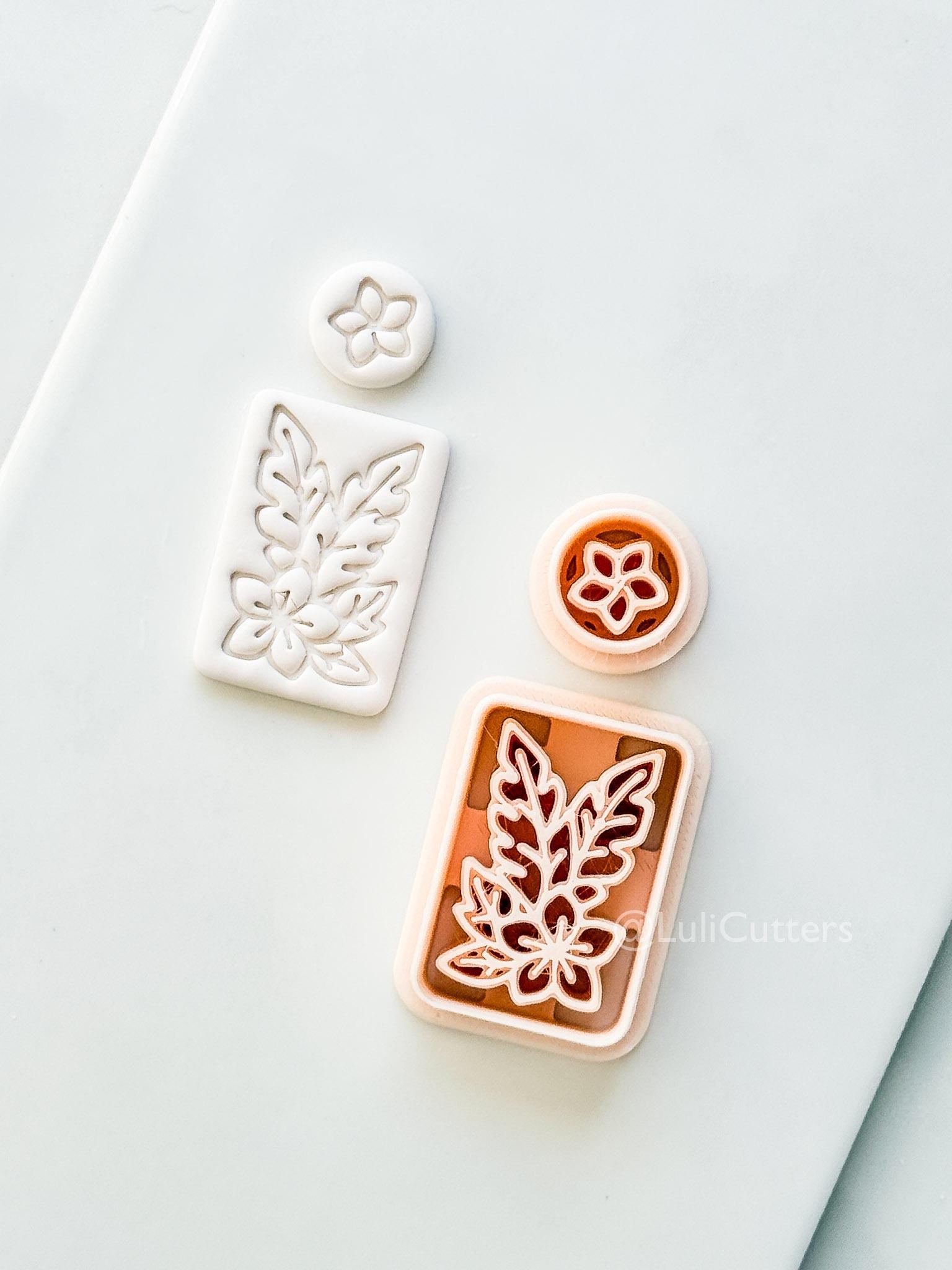 Plumeria Rectangle Set Cutter: Tropical Floral Frame Shape for Polymer Clay