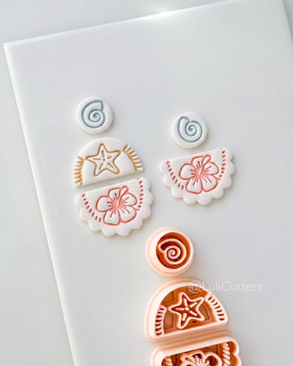 Hibiscus Trio Cutter: Tropical Flower Shell Spiral Shapes for Polymer Clay