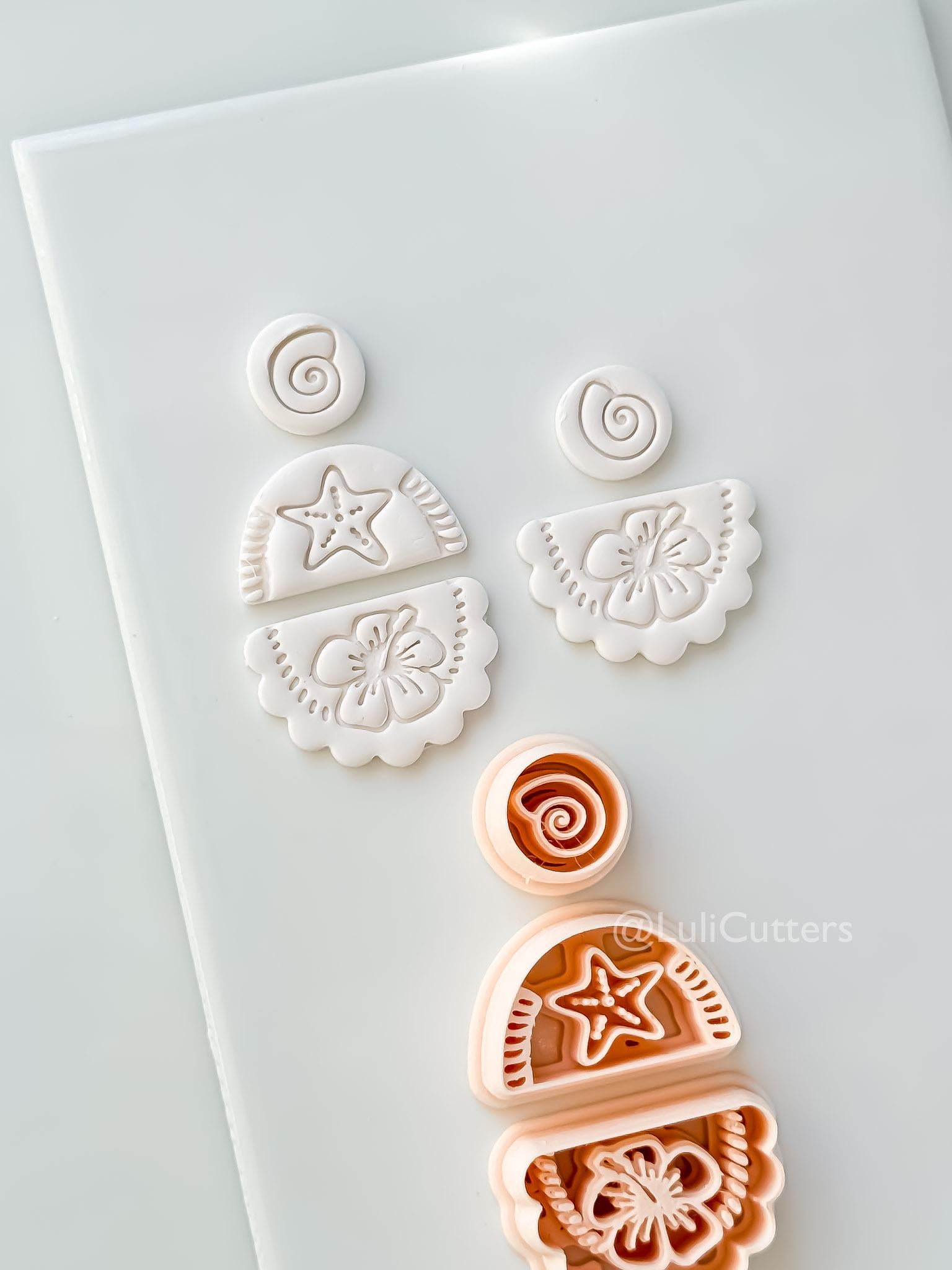 Hibiscus Trio Cutter: Tropical Flower Shell Spiral Shapes for Polymer Clay