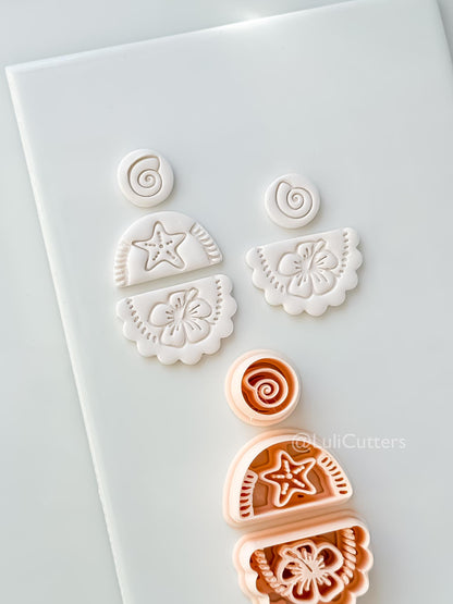 Hibiscus Trio Cutter: Tropical Flower Shell Spiral Shapes for Polymer Clay
