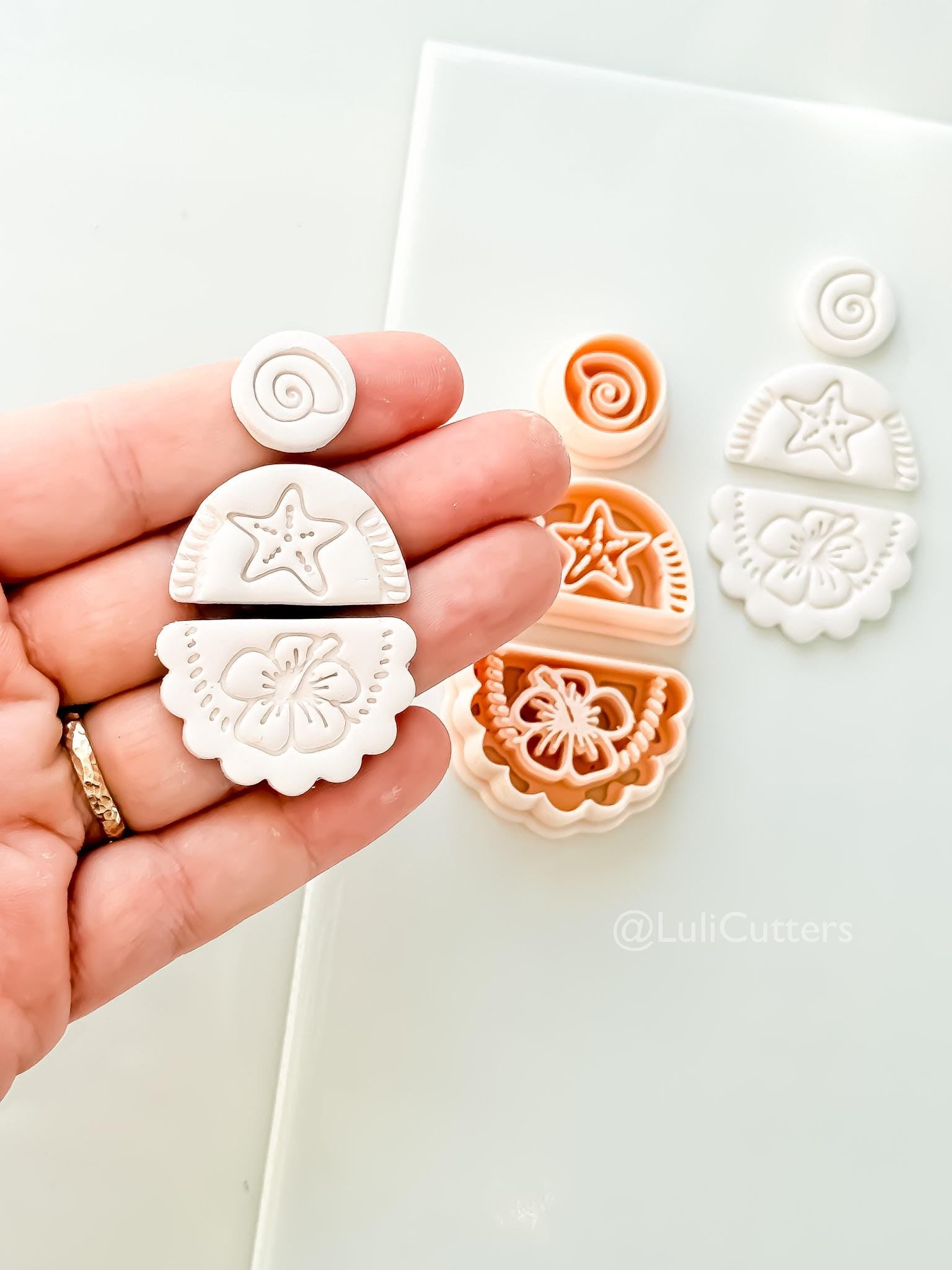 Hibiscus Trio Cutter: Tropical Flower Shell Spiral Shapes for Polymer Clay