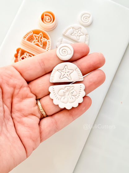 Hibiscus Trio Cutter: Tropical Flower Shell Spiral Shapes for Polymer Clay