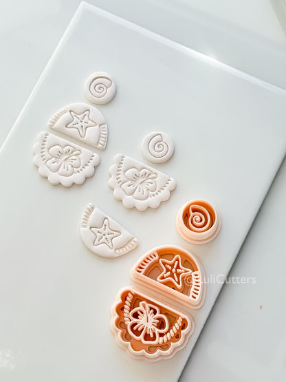Hibiscus Trio Cutter: Tropical Flower Shell Spiral Shapes for Polymer Clay
