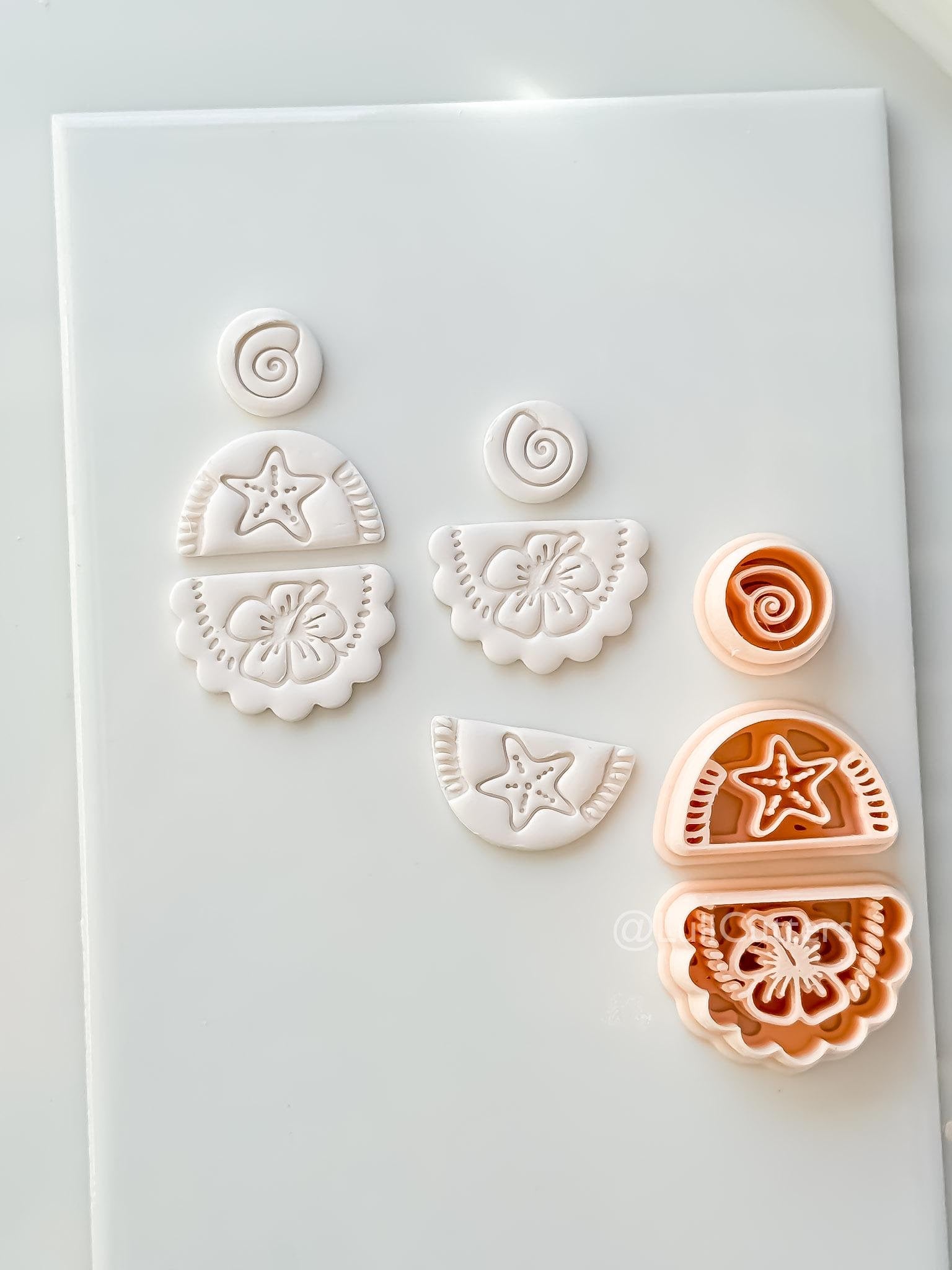 Hibiscus Trio Cutter: Tropical Flower Shell Spiral Shapes for Polymer Clay