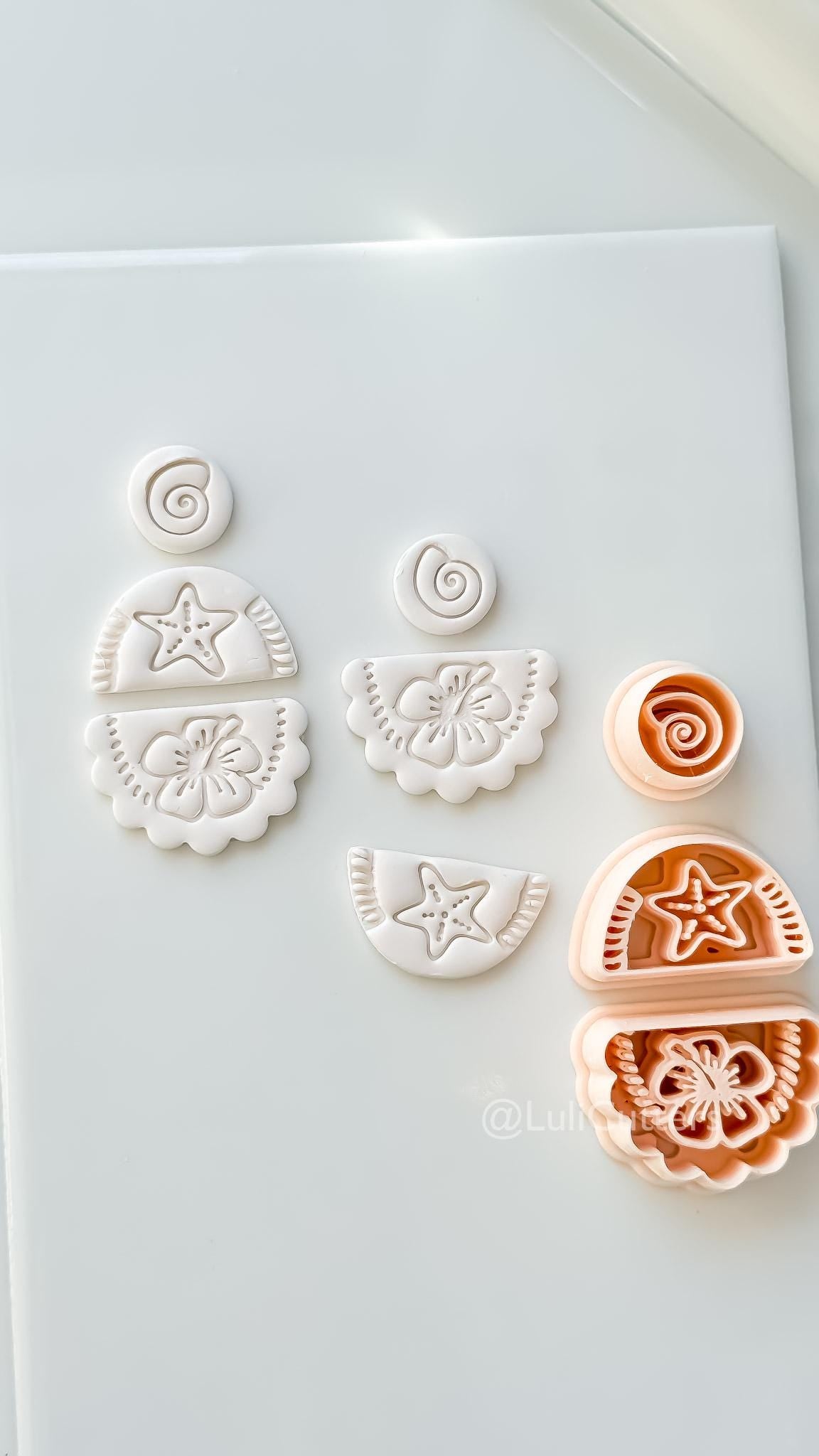Hibiscus Trio Cutter: Tropical Flower Shell Spiral Shapes for Polymer Clay