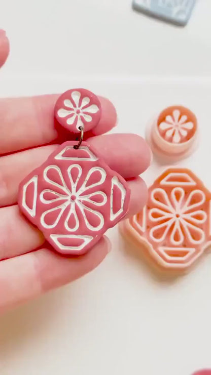 Tile Looking Geometric Flower Clay Cutter Set   Polymer Clay Jewelry Making Tools - Majolica Collection
